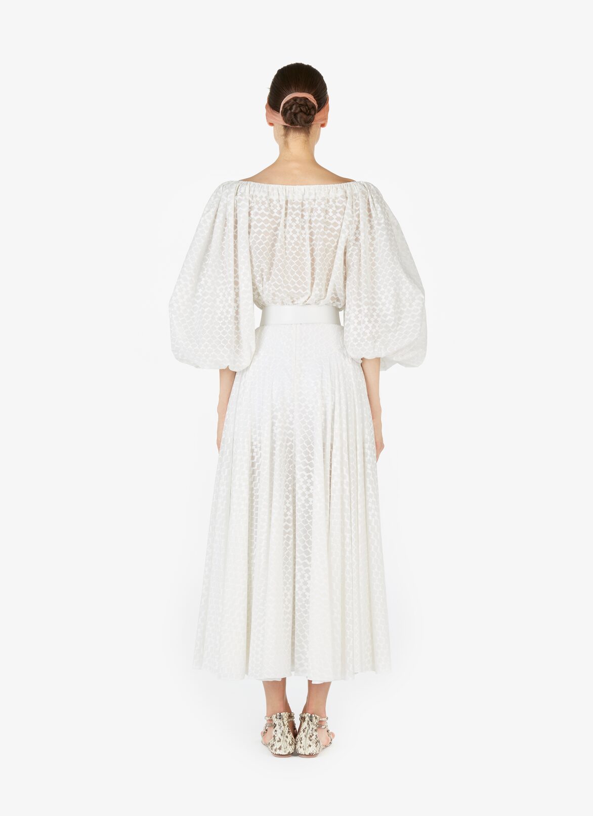 Gerafftes Peasant-Top Aus Baumwolle ALAÏA WEIß GERAFFTES PEASANT-TOP AUS BAUMWOLLE